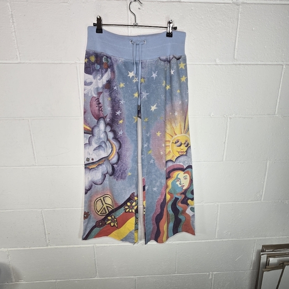 Vtg Lucky Brand Wide Leg Peace Love Printed Sweatpants Rare Htf - Picture 12 of 12